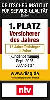 Rating Deutsches Institut f&uuml;r Servicequalit&auml;t (ntv) zum Versicherer des Jahres, Testsieger 14 Jahre in Folge - M&uuml;nchener Verein