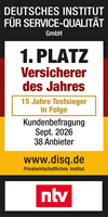 Rating Deutsches Institut f&uuml;r Servicequalit&auml;t (ntv) zum Versicherer des Jahres, Testsieger 14 Jahre in Folge - M&uuml;nchener Verein